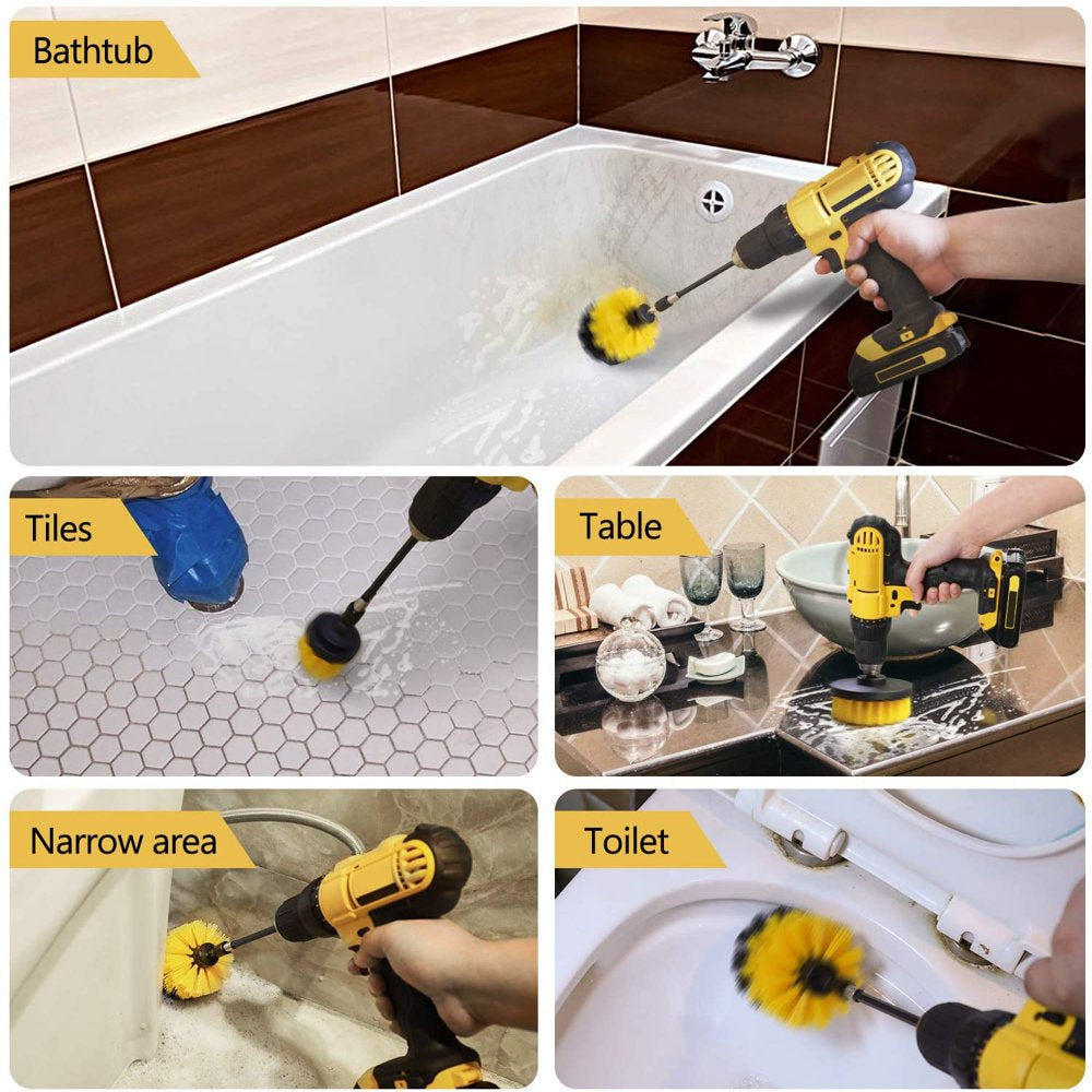 5 Pack Drill Brush Attachments Set Power Scrubber Cleaning Brush Bathroom Scrub Brushes Corners Cleaning Brush kit with Extend Long Attachment for Grout, Floor, Tub, Shower, Tile, Kitchen