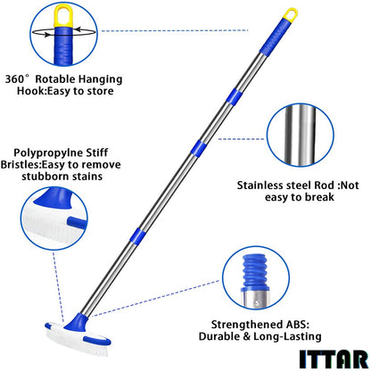 Floor Scrub Brush, ITTAR Cleaning Scrubber with Long Handle & Small Grout Brush