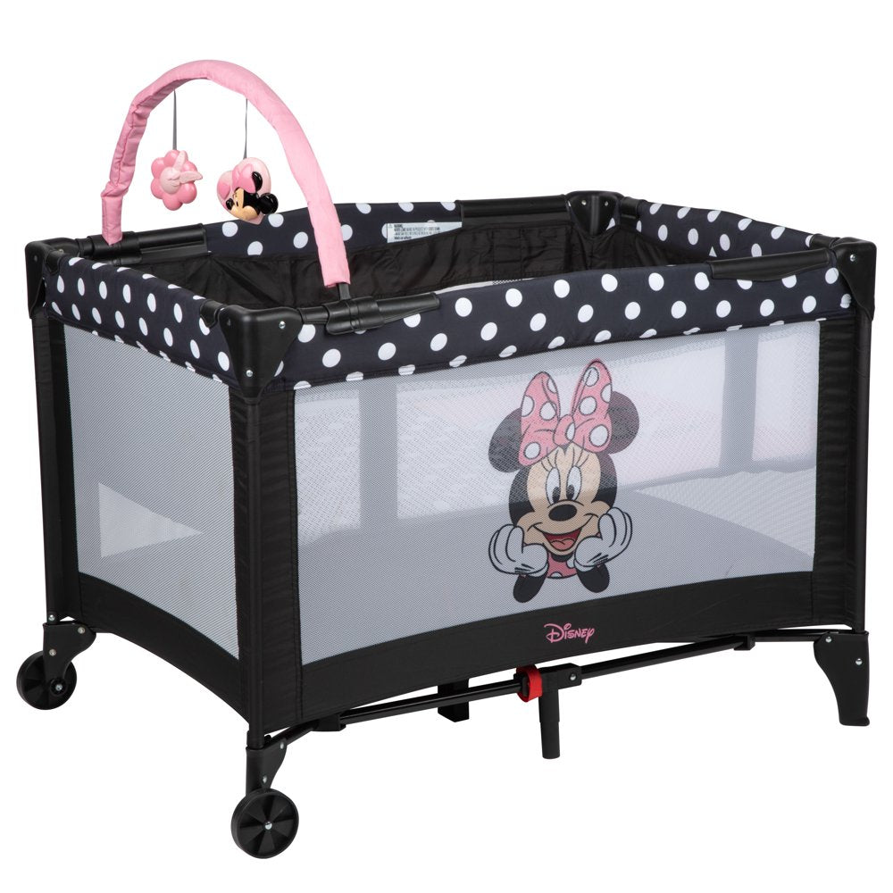 Disney Baby 3D Ultra Baby Play Yard with Bassinet and Toy Bar, Peeking Minnie