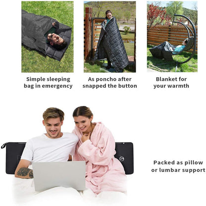 Packable Camping Blanket Lightweight Travel down Blanket Outdoor Waterproof Blanket for Airplane, Hiking, Backpacking, Stadium Black 69" X 54"