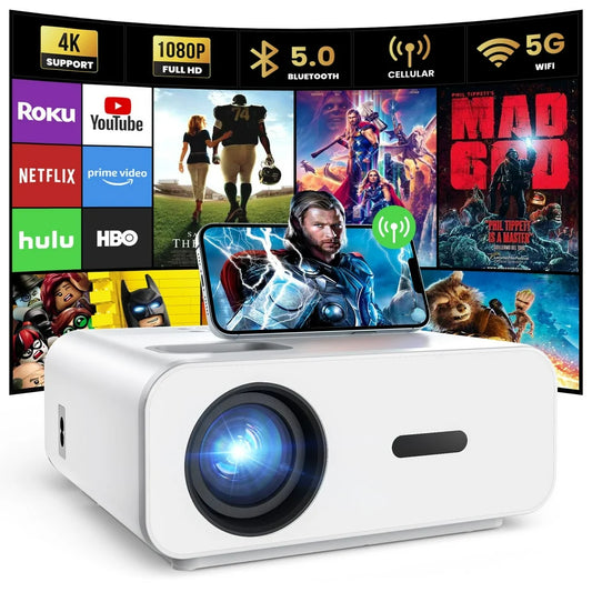 AUOSHI Projector with WiFi and Bluetooth, 5G WiFi Native 1080P 11000LM 4K Supported, Smart Portable Outdoor Projector w/Hdmi 200'' Display for Home Theater