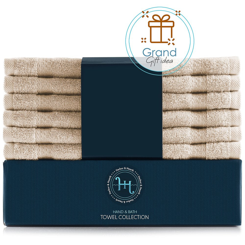  Bath Towel Collection, 100% Cotton Luxury Set of 12 Multipurpose Wash Cloths - Cream