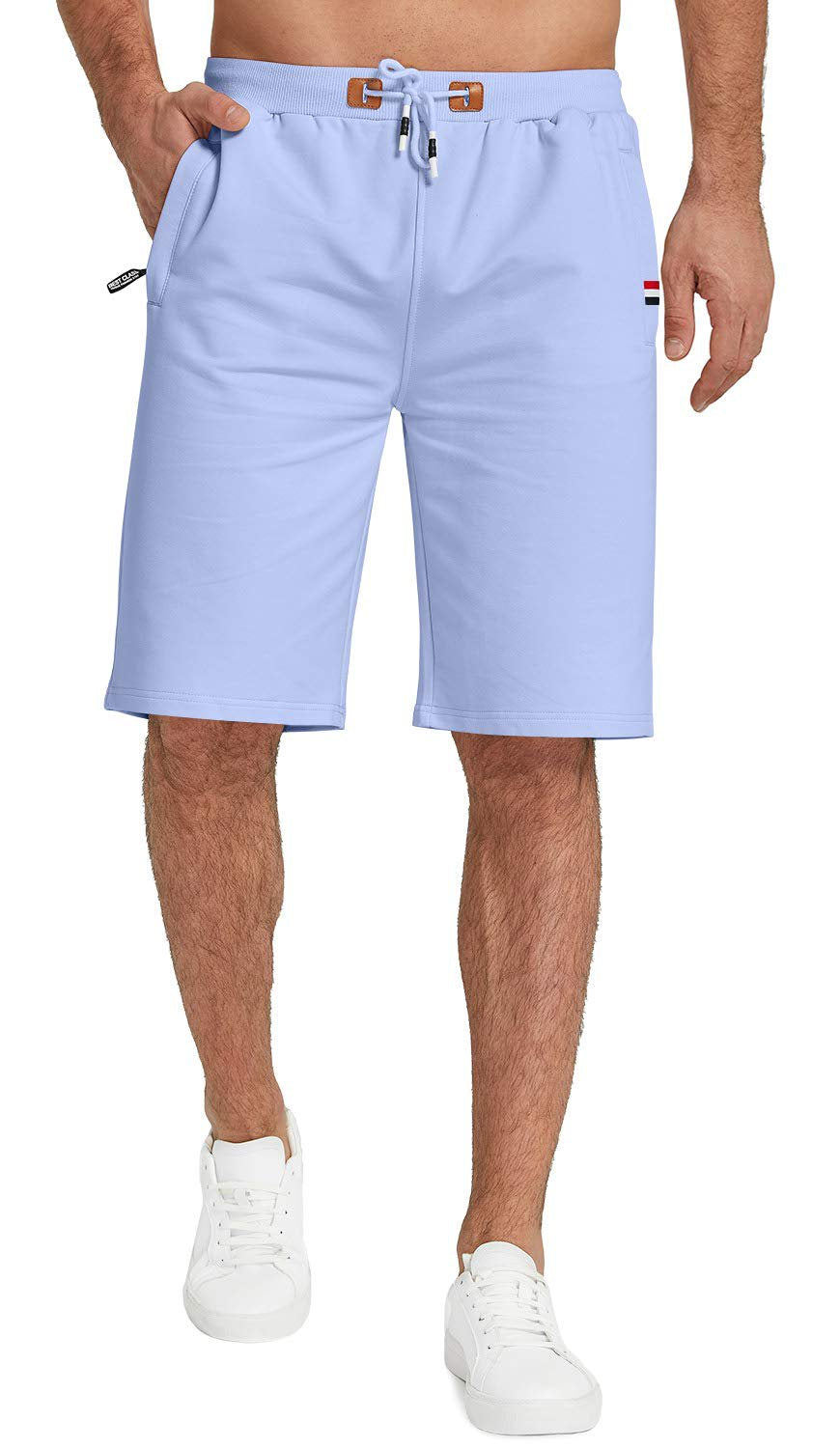  Mens Shorts Casual Drawstring Zipper Pockets Elastic Waist Big and Tall Beach Shorts