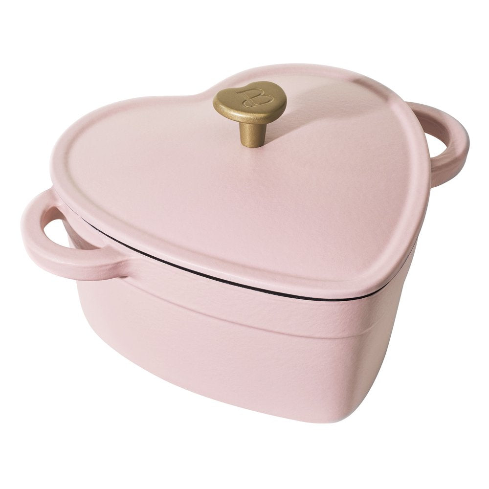 Beautiful 2QT Cast Iron Heart Dutch Oven, Pink Champagne by Drew Barrymore