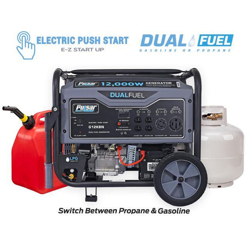 Pulsar 12,000W Dual Fuel Portable Generator in Space Gray with Electric Start, G12KBN