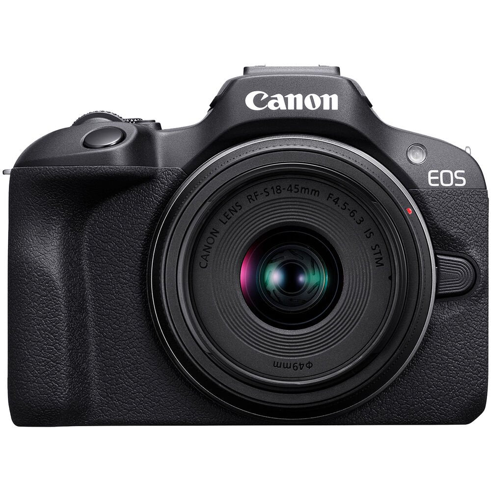 Canon EOS R100 Mirrorless Camera with 18-45mm Lens (6052C012) + Bag + 64GB Card + LPE17 Battery + Charger + Card Reader + Flex Tripod + Cleaning Kit + Memory Wallet International Model