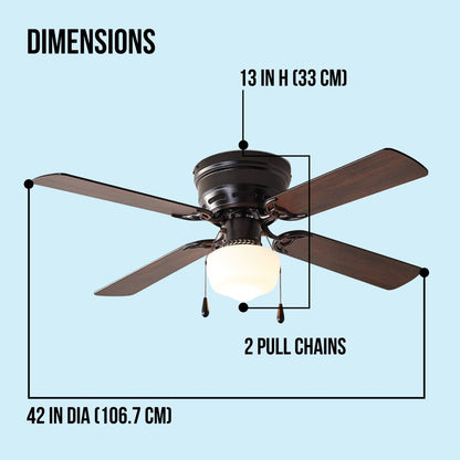 Mainstays 42 Inch Hugger Indoor Ceiling Fan with Light Kit, Black, 4 Blades, Reverse Airflow