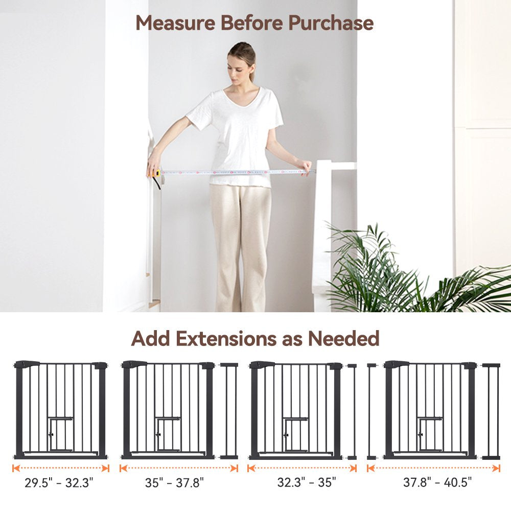 Baby Safety Gate 30"Tall 29.5''-40.5''Wide Doorway Baby Gate with Pet Door, Black