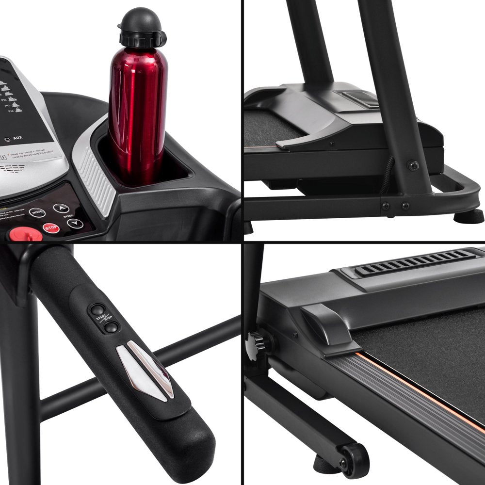 Folding Treadmill, Electric Treadmill with 43.3” x 14” Ultra Large Running Belt, Heart Rate Monitor, Easy Accembly, 7.5 Mph Speed for Home Gym