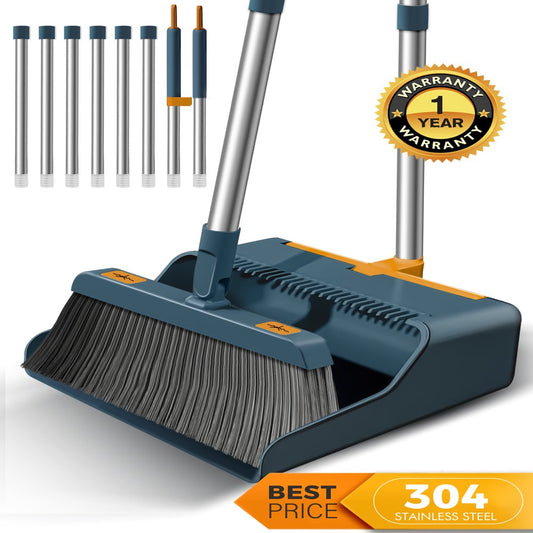 Broom and Dustpan Combo/Broom and Dustpan with 50.4" Long Handle Broom and Dustpan Set-Blue