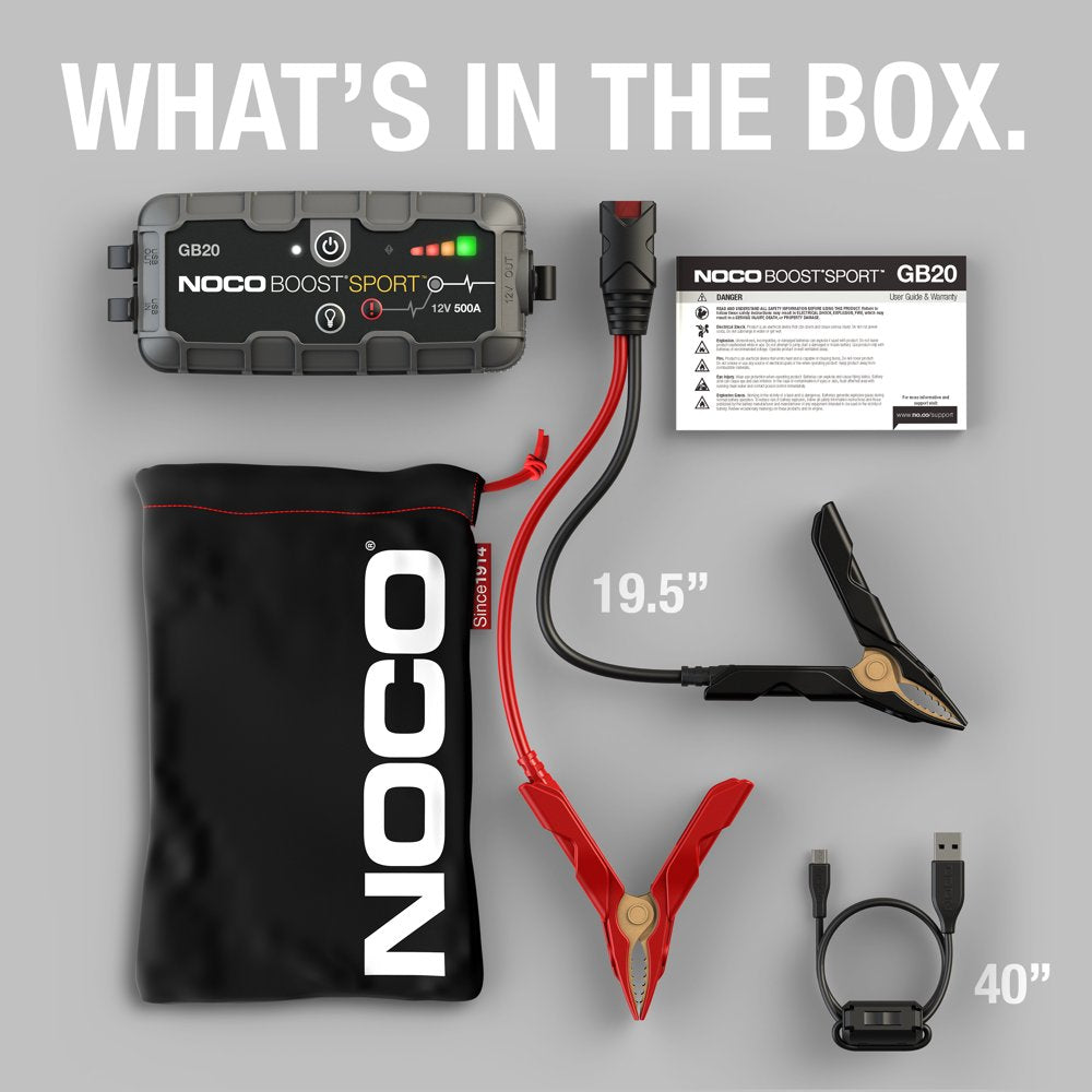 NOCO Boost Sport GB20 500A 12V UltraSafe Portable Lithium Jump Starter