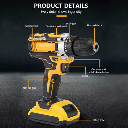 Cordless Drill 21V Drill Driver 3/8'' Electric Power Drill Set for Home Improvement & DIY Projects- Variable Speed Trigger, 2000mAh Lithium-Ion Battery