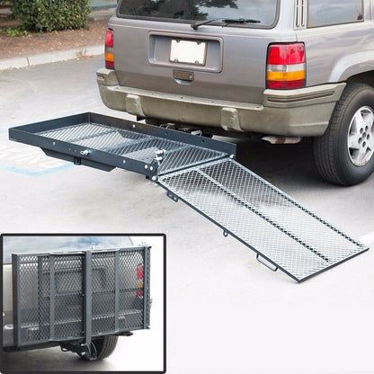 KOJEM Hitch Cargo Carrier Wheelchair Scooter Carrier Rack Folding Rack Ramp Hitch Mount 500 lbs Weight Capacity