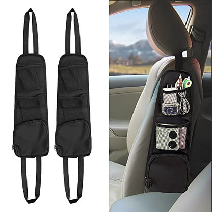 QUICTO 2PCS Car Seat Storage Hanging Bag, Multi-Pocket Seat Side Organizer, Car Multifunctional Storage Mesh Net Pocket, Can Hold Mobile Phone, Wallet, Glasses, Suitable for Cars, SUVs, Trucks