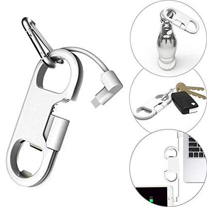 iPhone Charge Lightning Cable + Keychain + Bottle Opener + Aluminum Carabiner,Portable Multifunction Keychain Bottle Opener USB Charging Cord Short Cable for iPhone X/8/7/6S,Gift for Men Women