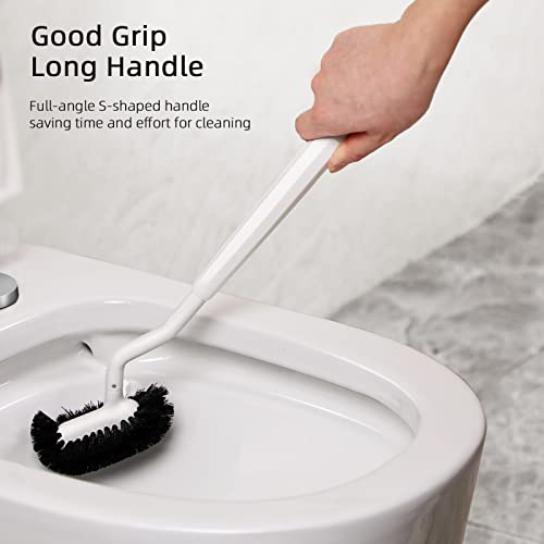 Toilet Bowl Brush Holder Set: Bathroom Deep Cleaning Toilet Cleaner Scrubber Under Rim with Curved Bristle for Dead Corner Clean - Hidden Modern Rv Toilet Decorative Accessories with Caddy - White