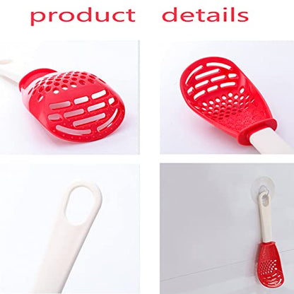 4 PCS Multifunctional Cooking Spoon, All Purpose Kitchen Tool Skimmer Scoop Colander Strainer Grater Masher, Food-Grade High Temperature Resistant Cooking Gadgets (2Red+2Black)