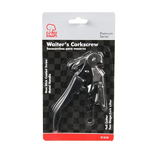 Chef Craft Select Waiters Corkscrew with Foil Cutter and Bottle Opener, 5 inches in Length, Stainless Steel/Black