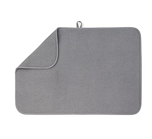 XXL Dish Mat 24" x 17" (LARGEST MAT) Microfiber Dish Drying Mat, Super absorbent by Bellemain (Gray)