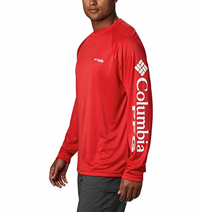 Columbia Men's Terminal Tackle Long Sleeve Shirt, Red Spark/White Logo, Large