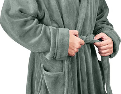 NY Threads Luxurious Mens Shawl Collar Fleece Bath Robe, Spa Robe, Steel Gray, Small-Medium