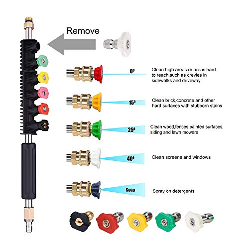 Selkie Pressure Washer Extension Wand Upgrade Power Washer Lance with Spray Nozzle Tips,30°,90°,120° Curved Rod, 1/4’’Quick Connect, Replacement for Anti-Leaked Ring 4000 PSI…