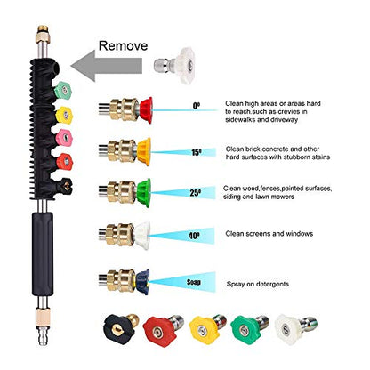 Selkie Pressure Washer Extension Wand Upgrade Power Washer Lance with Spray Nozzle Tips,30°,90°,120° Curved Rod, 1/4’’Quick Connect, Replacement for Anti-Leaked Ring 4000 PSI…