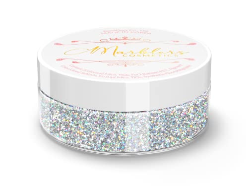 MARBLERS Holographic Face & Body Glitter [Holo Silver] 0.18oz (5g) | Fine | Non-Toxic | Vegan | Cruelty-Free | Ethically Sourced | Festival Makeup | Eye, Hair, Nail, Eyeshadow | Cosmetic Grade