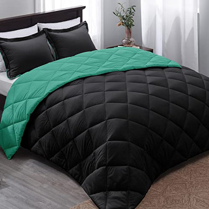 Basic Beyond King Size Comforter Set - Green Comforter Set King, Reversible King Bed Comforter Set for All Seasons, Black/Mint Leaf, 1 Comforter (104"x92") and 2 Pillow Shams (20"x36"+2")