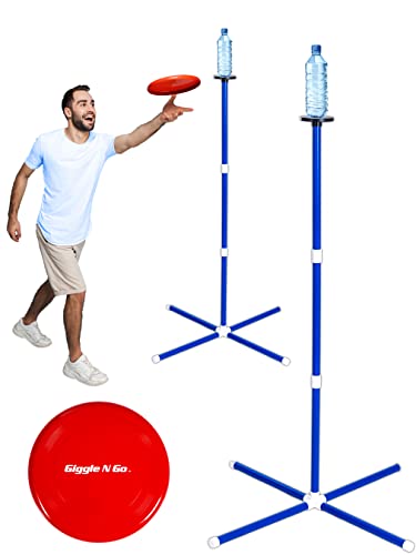 Giggle N Go Yard Games for Adults and Kids - Outdoor Polish Horseshoes Game Set for Backyard and Lawn with Frisbee, Bottle Stands, Poles and Storage Bag﻿