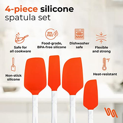 M KITCHEN Silicone Spatula Set - Heat Resistant & BPA Free - 4 Piece Nonstick Rubber Spatulas, Spoonula, Jar Scraper for Cooking, Baking, Mixing, Frosting - Dishwasher Safe Kitchen Utensils