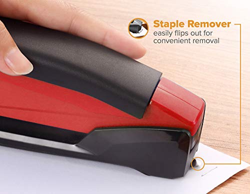 Bostitch Executive 3 in 1 Stapler, Includes 210 Staples and Integrated Staple Remover, One Finger Stapling, No Effort, 20 Sheet Capacity, Spring Powered Stapler, Red