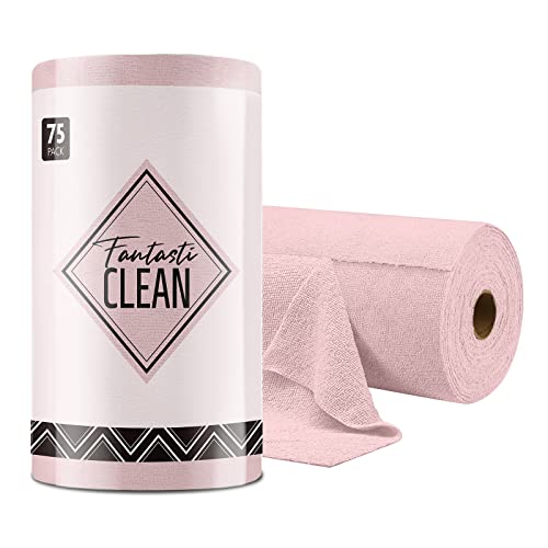 Fantasticlean Microfiber Cleaning Cloth Roll -75 Pack, Tear Away Upaper Towels, 12" x 12", Reusable Washable Rags (Pink)