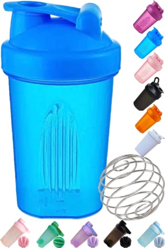 Shaker Bottle A Small Pure Pacific Blue 12Oz/400ml w. Measurement Marks & Stainless Whisk Blender Mixer Ball,BPA Free,Made of PP5,-4~248 °F,Perfect for Nutrition/Protein/Keto/Juice Powder Shaking