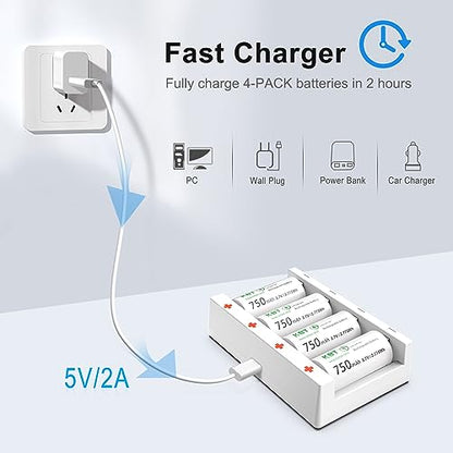 KBT 8-Pack 3.7V 750mAh CR123A Lithium Rechargeable Battery, 2A Fast Smart Charger for Flashlight, Headlamp, Arlo Camera
