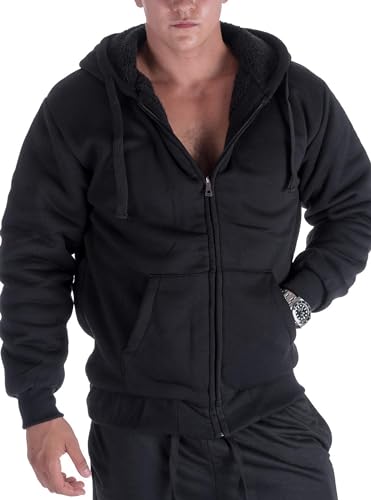 Sweatshirts for Men Zipper Hoodie, Fleece Lining Sweater Jacket Black Large