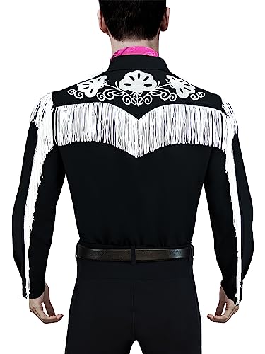 Naywig Ken Cowboy Costume With Scarf Western Long Sleeve Fringe Shirt Halloween Cosplay For Mens Boys-X-Large