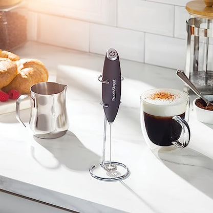 Powerful Handheld Milk Frother, Mini Milk Frother, Battery Operated (Not included) Stainless Steel Drink Mixer - Milk Frother Stand for Milk Coffee, Lattes, Cappuccino, Frappe, Matcha, Hot Chocolate