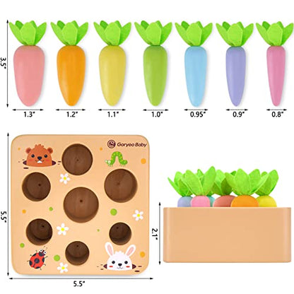 KMTJT Montessori Toys for 1 2 3 Year Old Toddlers, Macron Carrot Harvest Game Wooden Toys for Baby Boys and Girls, Educational Learning Shape Sorting Matching Gifts for Babies 1-3