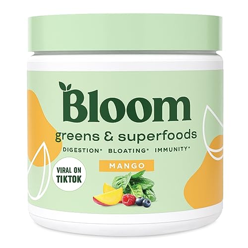 Bloom Nutrition Super Greens Powder Smoothie & Juice Mix - Probiotics for Digestive Health & Bloating Relief for Women, Digestive Enzymes with Superfoods Spirulina & Chlorella for Gut Health (Mango)