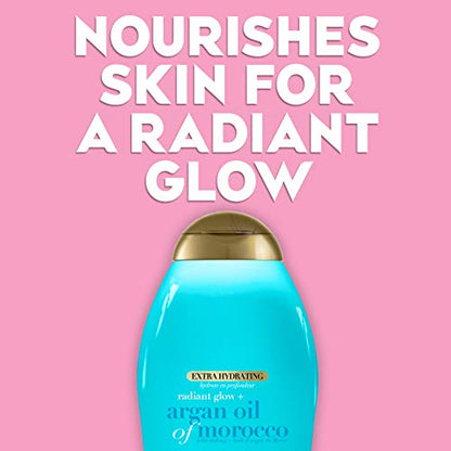 OGX Radiant Glow + Argan Oil of Morocco Extra Hydrating Body Lotion for Dry Skin, Nourishing Creamy Body & Hand Cream for Silky Soft Skin, Paraben-Free, Sulfated-Surfactants Free, 19.5 fl oz