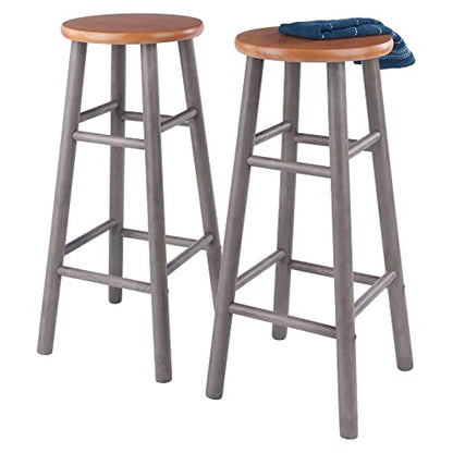 Winsome Wood Huxton 2-Pc Bar Stool Set, Gray and Teak