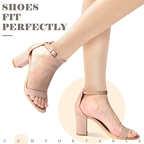 Ankis Nude Heels for Women Open Straps on The Ankle Chunky Heels Pump Sandals Evening Dress Party Wedding Strappy Buckle Sandals Standard Size 2.75 Inches Tall Thick Heel Design Latex Insole 2.75 Inches Nude 8