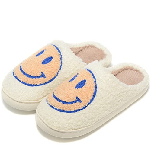 Women Men Retro Fuzzy Face Slippers Retro Soft Fluffy Warm Home Non-Slip Couple Style Casual Smiley Face Slippers Soft Memory Foam Fuzzy Slides Indoor Outdoor Anti-Skid Warm Cozy Foam Slide