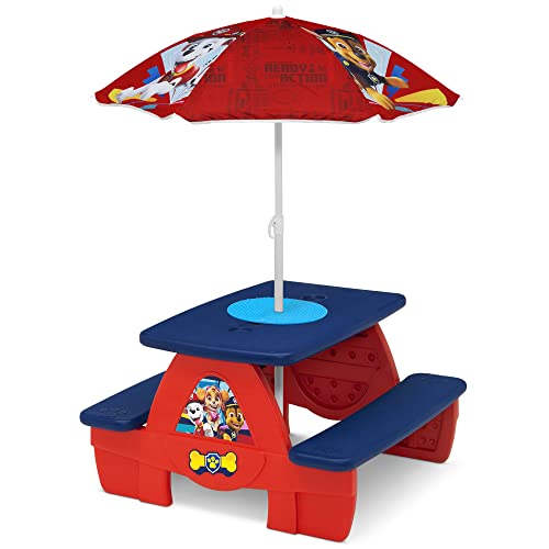 Delta Children 4 Seat Activity Picnic Table with Umbrella and Lego Compatible Tabletop, PAW Patrol