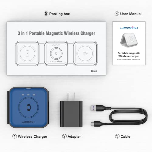UCOMX Nano 3 in 1 Wireless Charger for iPhone,Magnetic Foldable 3 in 1 Charging Station,Travel Charger for Multple Devices for iPhone 15/14/13/12 Series,AirPods Pro,iWatch(Adapter Included)