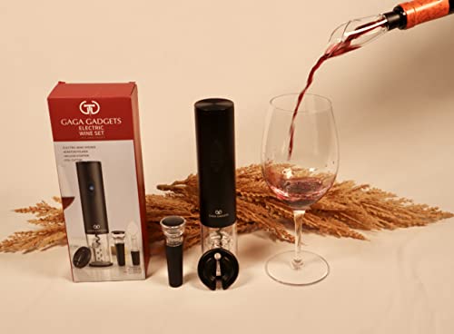 GaGa Gadgets Electric Wine Opener Set - Easy Wine Bottle Opener - Automatic Wine Corkscrew - Battery Operated Wine Set On The Go