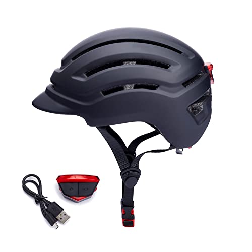 DAYGOCAGA Adult Bike Helmet for Men Women, Mountain Road Bicycle Helmet with USB Rechargeable Taillight, Matte Black