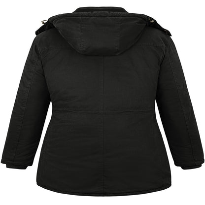 Soularge Women's Winter Plus Size Padded Fleece Parka Coat with Hood (Black, 3X)