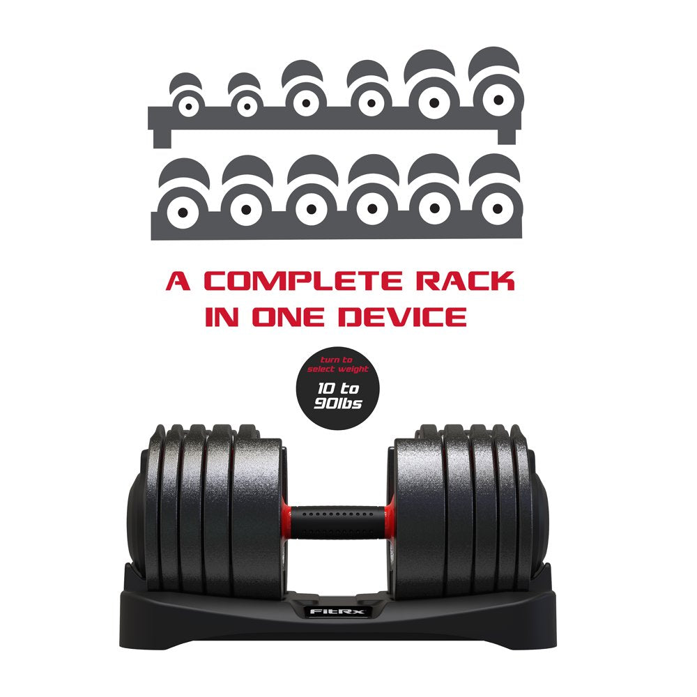 FitRx SmartBell XL, 10-90 lbs. Quick-Select Adjustable Dumbbell, Black, Single